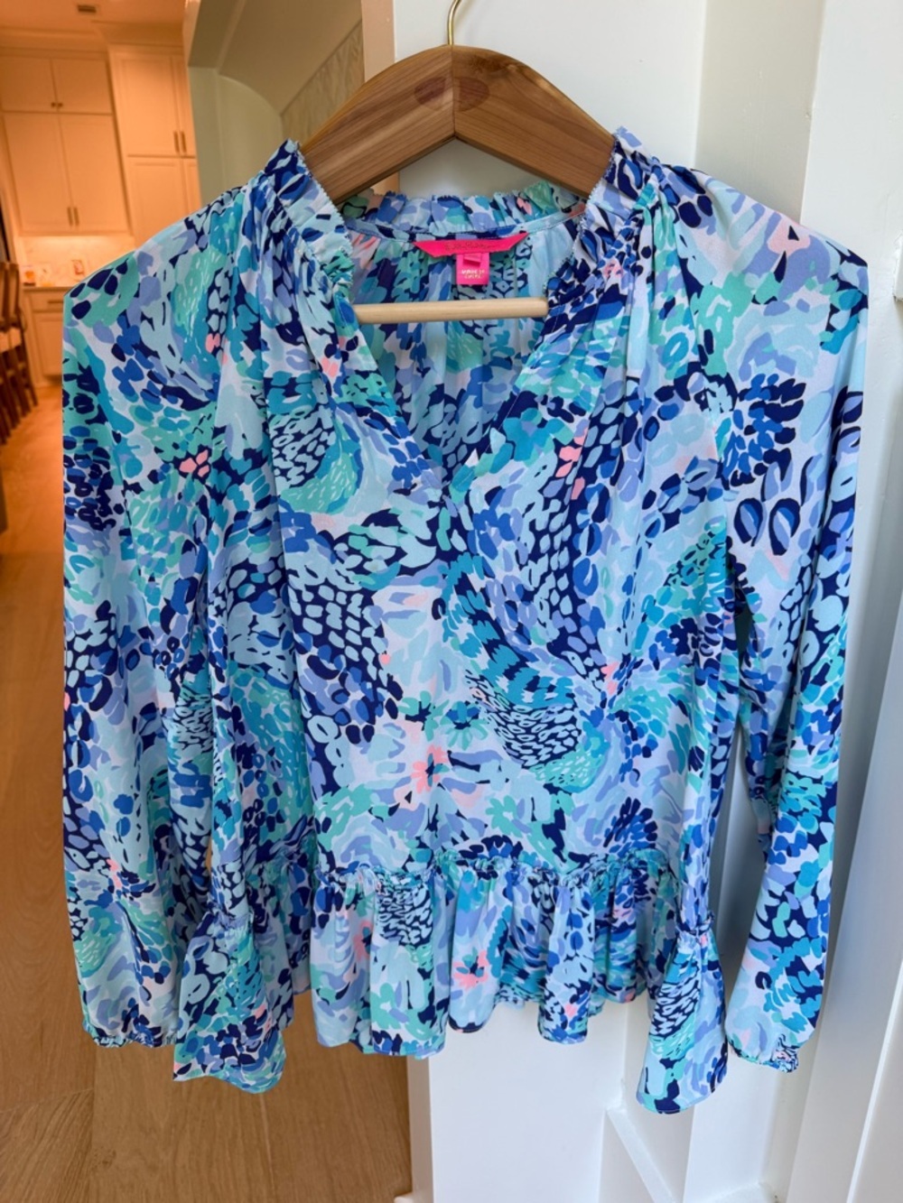 Lilly Pulitzer Multicolor Blue & Teal Floral Blouse size XS